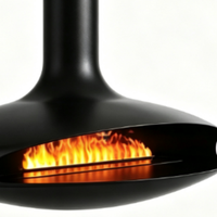 Cheminée suspendue contemporaine à bois, poêle à bois suspendu au plafond, grande foyer, chauffage à feu véritable