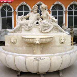 YOUFINE Fontana in Marmo Bianco Intagliata a Mano con Dio del Fiume e Ninfa, con Amfora e Teste di Leone per Giardino o Muro - Product Image 2