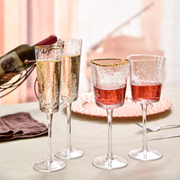 Lot de verres à vin en cristal soufflé à la main, sans plomb, avec bordure dorée triangulaire, verres martelés à long pied pour flûte, pour mariage