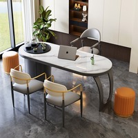 Table à thé en ardoise avec structure métallique intégrée, ensemble de chaises de bureau Kung Fu pour la préparation du thé, mobilier de maison minimaliste de luxe léger pour balcon