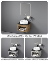 Meuble-lavabo mural moderne avec étagère ouverte, motif marbre, vasque à poser en céramique ronde, unité de lavabo flottant