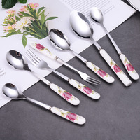 Ensemble de couverts en acier inoxydable avec manche en céramique, 24 pièces, style vintage, finition miroir, pour hôtel, restaurant, restauration, vente en gros