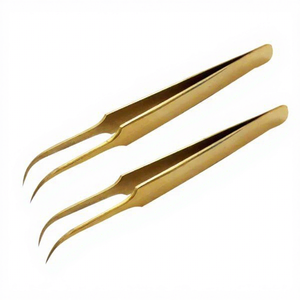 แหนบดัดขนตาปลายโค้งสีทองสแตนเลสแบบใหม่ / แหนบต่อขนตา - Product Image 1