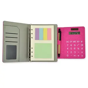 PU Leather 6 Ring Binder Executive Tổ Chức Cá Nhân Kinh Doanh Máy Tính Xách Tay Đa Chức Năng Với Máy Tính Năng Lượng Mặt Trời Khe Cắm Thẻ