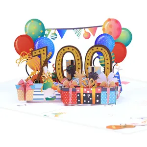 100th 60th Latest Design Happy Birthday Gifts Balloons Confetti 3D Pop-Up Greeting Card Music And Light Birthday 3D Pop-Up Cards