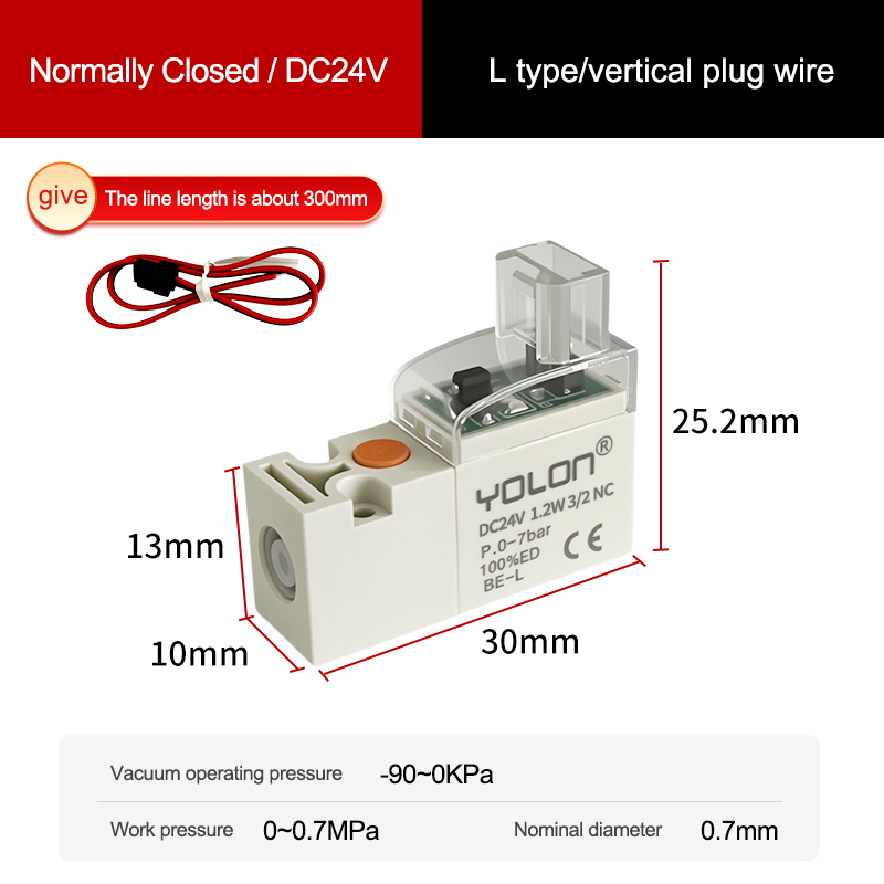 Cable de enchufe vertical tipo L de 3/2 vías/Normalmente cerrado DC24V