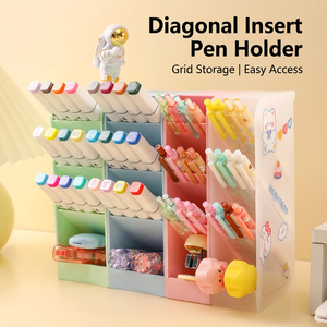 Slanted Insert <b>Pen</b> Holder <b>Multi</b> Compartment Desk Organizer For Student Stationery Storage Plastic Square Shape With Partitions - Product Image 1