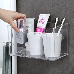 PS Wall Mounted Reusable Transparent Cosmetic Sundries Display Storage Holder Multipurpose Plastic Household Hanging Organizer