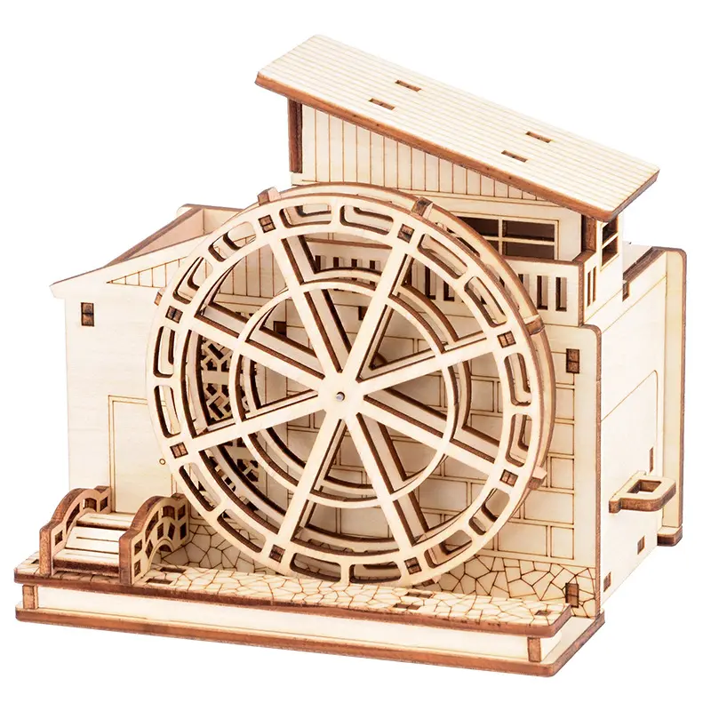 Houten Puzzel 3d Drie-Dimensionale Puzzel Diy Model Diagram Creatieve Windmolen Uurwerk Muziekdoos Pen Houder