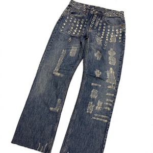 Pantalones Vaqueros de Mezclilla para Hombre con Logotipo Personalizado al por Mayor, Estilo Vintage, Lavado a la Piedra, con Ojales Metálicos, de Algodón, Ropa Urbana - Product Image 4