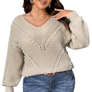 Suéter de Cachemira de nuevo diseño, jerséis informales acogedores de Color sólido, ropa elegante de manga larga con perlas para mujer - Product Image 1