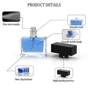 Flacon de parfum cosmétique en verre transparent carré de haute qualité, prix d'usine, vide, 30 ml, 50 ml, 100 ml, avec couvercle noir - Product Image 4