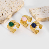Modeschmuck breit mit Naturstein verstellbaren offenen Ringen Täglich für Frauen 18 Karat vergoldeter Edelstahl Türkis Ring