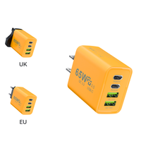 Adaptateur secteur 65W PD QC3.0 jaune en gros, 4 ports de sortie USB Type C USB A, chargeur mural à charge rapide, prise EU US