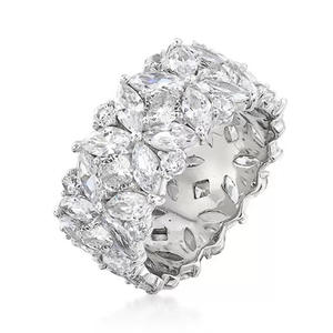 Bague cocktail fleurie T0666 en argent 925 avec cristaux et strass sertis, bijoux de fête pour femme - Product Image 6