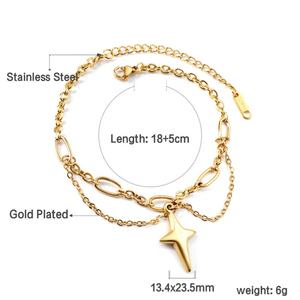 Bracelet personnalisable en forme d'étoile et de cœur, étanche, avec perles et zircons, pour femme, en acier inoxydable plaqué or 18 carats, avec breloques - Product Image 5