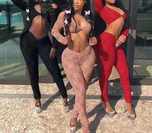 Yazlık Kadın Seksi Dantelli Büyük Yaka Üst Dar Pantolonlu Takı<span class=keywords><strong>m</strong></span> - Product Image 1
