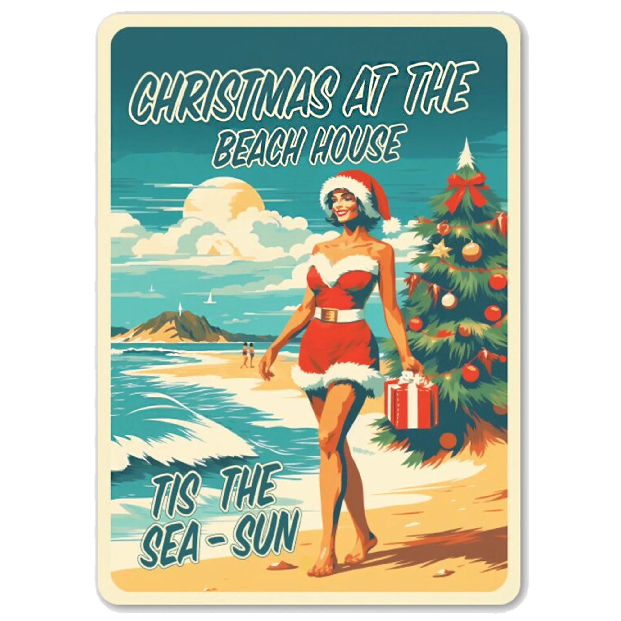 Tis The Sea-sun Retro Beach Sign Christmas Welcome Christmas Sign - Metal Sign 8x12inch