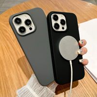 Coque en silicone magnétique de haute qualité pour iPhone 17 15 14 13 Pro Max 12 11 accessoire de couverture de téléphone de charge sans fil en microfibre souple
