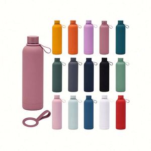 Bouteille d'eau isotherme de voyage et de sport en acier inoxydable à double paroi de 750 ml à petite ouverture avec sangle en silicone, écologique et grande capacité - Product Image 1