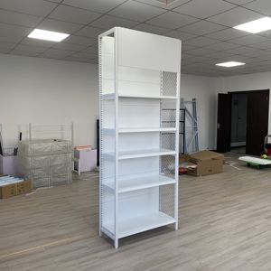 Estantes de pared de 4 columnas <span class=keywords><strong>minimarket</strong></span> de alta resistencia de metal de tamaño de color personalizado de fábrica <span class=keywords><strong>para</strong></span> góndola de exhibición de cosméticos - Product Image 6