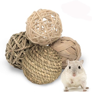 Jouet non tissé à la main, lot de 4 mini animaux 28 pièces, balle d'herbe, accessoire à mâcher, pour lapin, chat, hamacs, gerilles - Product Image 4