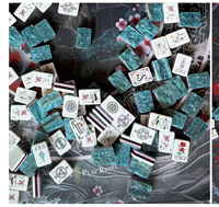 Set Mahjong Cina Antik, Ubin Mahjong Akrilik Hijau Berkilau, Set Permainan Mahjong Kustom dengan Pola Burung Bangau & Bunga