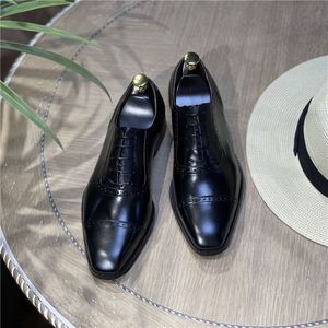 Chaussures Richelieu pour hommes en cuir pleine fleur, style britannique, à bout carré, antidérapantes, patinées, respirantes, légères, à lacets, pour l'été - Product Image 3