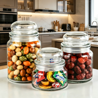 Lot de bocaux en verre ronds pour aliments, 350 ml, 500 ml, 800 ml, avec couvercle, pour épices, biscuits, sucre, farine, noix, rangement de cuisine et garde-manger