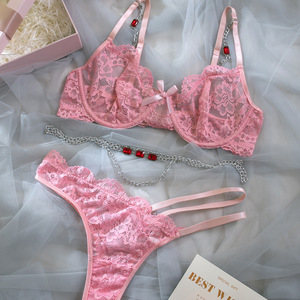 New Sexy Underwear Lace Chain Sexy Red Gemstone Decoration Set Women - Product Image 6