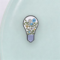 Broche en émail motif nature floral et ampoule, pour veste, sac, ou comme badge de revers