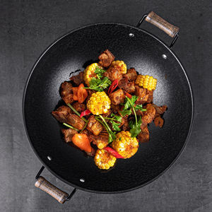 Grand <span class=keywords><strong>Wok</strong></span> en fer à deux oreilles, marmite en fer à fond rond, cuisine commerciale, antiadhésif, Non revêtu, vente en gros - Product Image 4