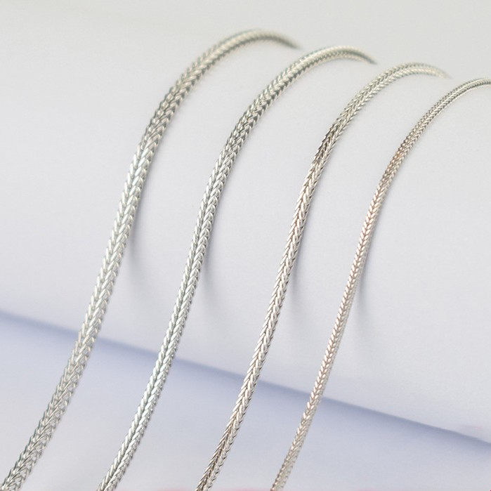 Silver 925 Silver square fox tail chain Italy silver necklace white gold plated long sweater chain