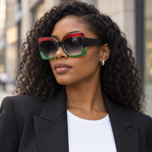 Nouvel Arrivage 2026 – Lunettes de <span class=keywords><strong>Soleil</strong></span> Carrées Surdimensionnées Polarisées, Style Tendance Internet, Montures Scintillantes Rouge-Vert aux Couleurs Contrastées, Protection UV380 - Product Image 1