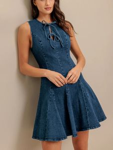 MOD Eco-Friendly Denim <span class=keywords><strong>Darling</strong></span> Mini Cremalleras Lindo Elegante Imperio Sólido Sin Cuello Lavable Antiestático Club Día Primavera Otoño - Product Image 1