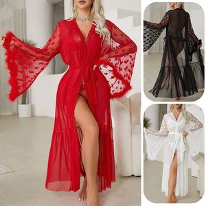 Cardigan en soie glacée pyjamas robe de nuit japonaise sexy peignoir transparent - Product Image 2