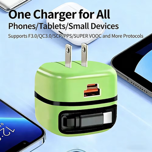 Chargeur rapide GaN 65W 3-en-1 avec ports USB Type-C, adaptateur secteur PD 25W USB-C et câble rétractable pour iPhone 17 <span class=keywords><strong>Samsung</strong></span> - Product Image 4