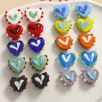 Abalorio de cristal con forma de corazón y oreja de conejo, estilo INS, con esmalte, para joyería DIY, pulseras, collares y suministros de fabricación de joyas