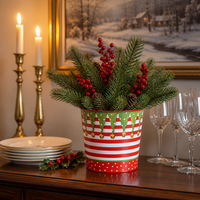 Pots en métal de Noël avec logo personnalisé, différents designs, impression de guirlandes de poinsettias, OEM, jardinière en étain galvanisé, utilisation domestique et de jardin, durable