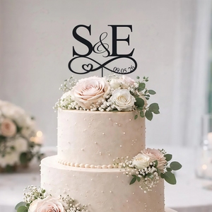 Adorno Personalizado para Pastel <span class=keywords><strong>de</strong></span> Boda, Iniciales Personalizadas, Decoración <span class=keywords><strong>de</strong></span> Pastel <span class=keywords><strong>de</strong></span> Acrílico, Decoraciones Hechas a Mano para Boda y Compromiso - Product Image 3