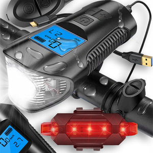 热充电Luz De Bicicleta自行车喇叭灯山地自行车灯前后带速度计 - Product Image 1