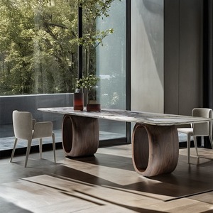 Rắn gỗ chân bàn ăn hình chữ nhật ý ánh sáng sang trọng nhà khách sạn hiện đại tối giản biệt thự tự nhiên Đá Cẩm Thạch Bàn ăn tối - Product Image 4