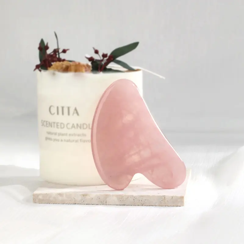 Hanhe Best Selling Products Crystal Facial Massage Guasha Piedra Natural Crystal Thumb Shaped Stone Rose Quartz Gua Sha