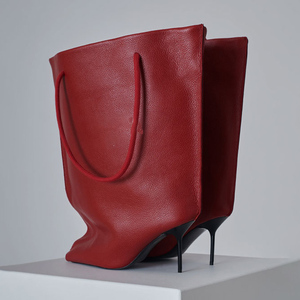 Women Pointed Toe Mid Calf Bag <b>Booties</b> Super Big Top Half Knee High Boots Wide Fit High Slim Heels Loose Shoes - Product Image 3