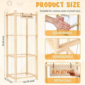 منظم تخزين حيوانات خشبية محشوة-رف حامل لعبة لطيف للأطفال الصغار ، عرض حيوانات قطيفة لغرف الأطفال - Product Image 5