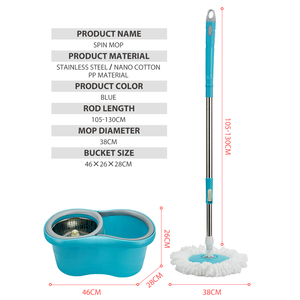 Ensemble serpillière et seau essoreur <span class=keywords><strong>turbo</strong></span> anti-éclaboussures, mains libres, avec système de déshydratation rapide, tige en acier inoxydable réglable et rotative à 360°, et <span class=keywords><strong>microfibre</strong></span> - Product Image 2