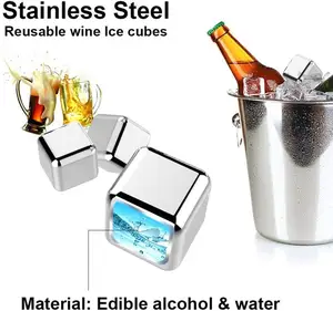 Cubitos de hielo reutilizables de Metal dorado, accesorios de barra de acero inoxidable, cubitos de hielo para cóctel, piedras para whisky con pinzas para hielo
