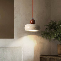 Lustre en pierre élégant de style japonais Wabi-Sabi, lampe suspendue en bois à spectre complet pour la protection des yeux, 150 mm, chambre à coucher, chevet, restaurant