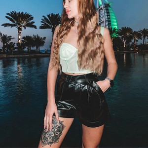 Pantaloncini da donna Chic alla moda con tasche laterali pantaloni in finta pelle Vintage a vita alta con cerniera pantaloni corti femminili - Product Image 2