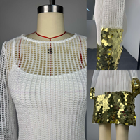 HK73456 Fournisseur de vêtements de boutique Robe camisole élégante et décontractée pour femme, à découpes, col rond, patchwork, sequins, coupe ajustée, manches longues